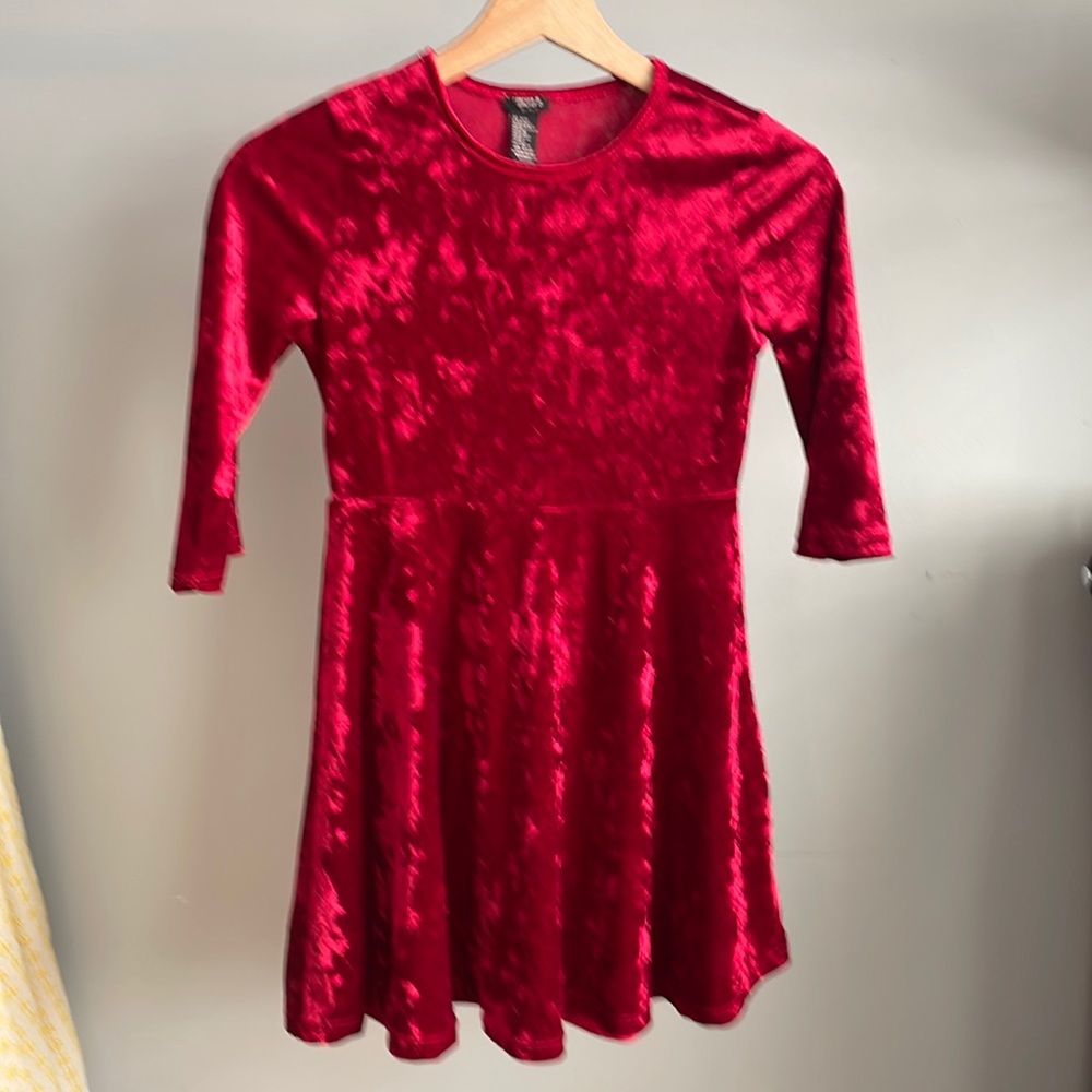 Girls Dark red crushed velvet holiday dress